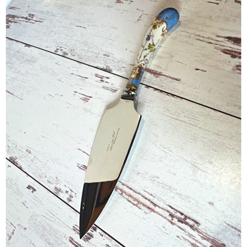 Vintage Sheffield Stainless Steel Cake/Pie Server Ceramic Floral Handle